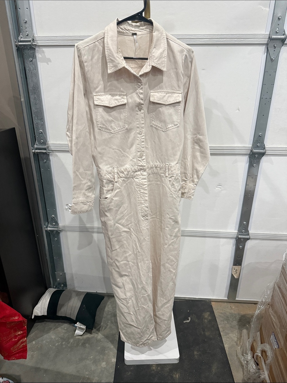 Women’s denim Cream Maxi Shirt Dress - Long Sleeve Utility Style